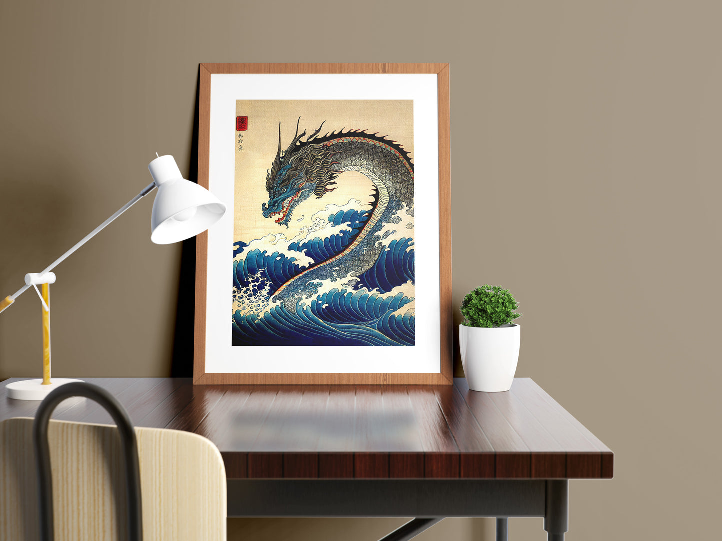 Japanese Art Style Dragon Poster, Nipponese Wall Decoration, Traditional Japanese Wall Art