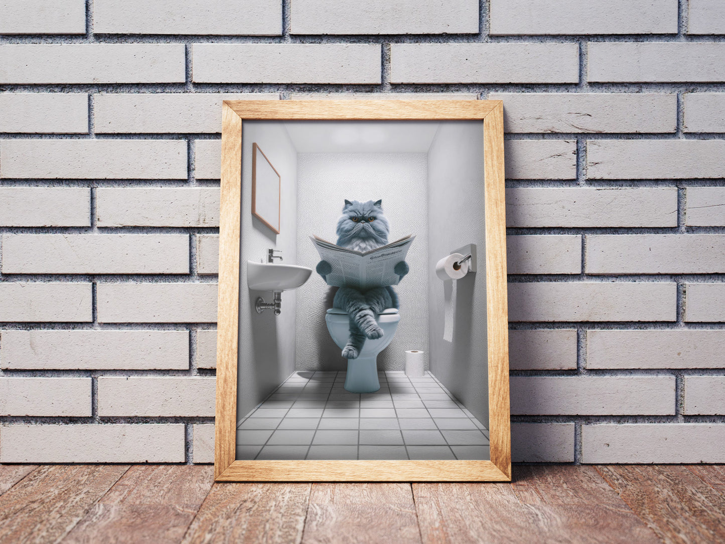 Funny Blue Persian Cat Bathroom Poster - Humorous Wall Art, Toilet Decor, Perfect Gag Gift for Cat Lovers