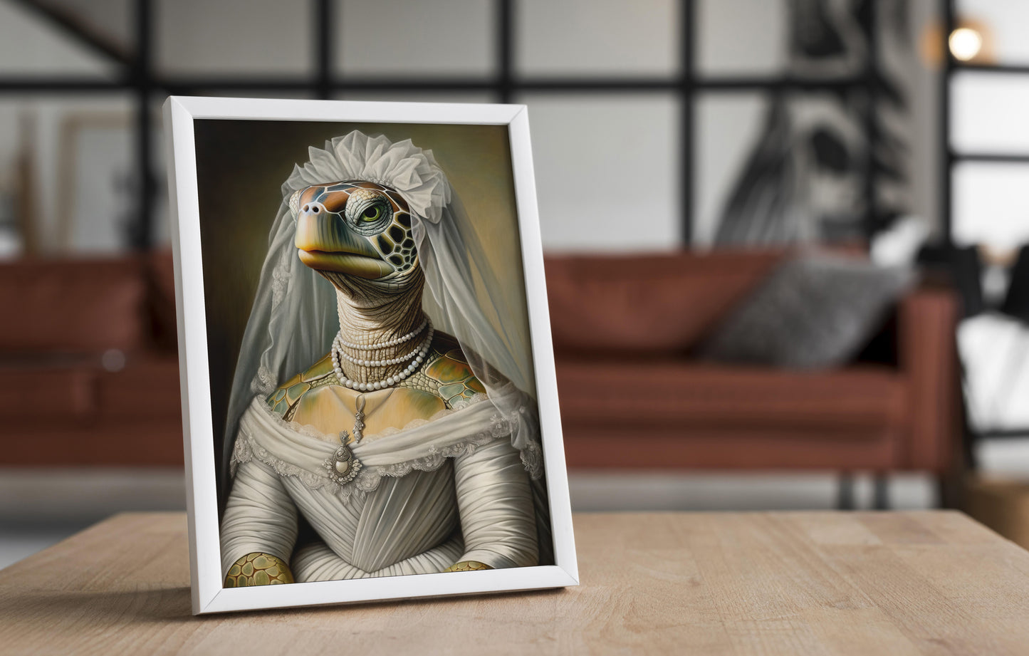 Affiche Poster Tortue Mariée, Décoration Murale Animaux, Cadre Humour, Art Mural Original, Portrait Mariage