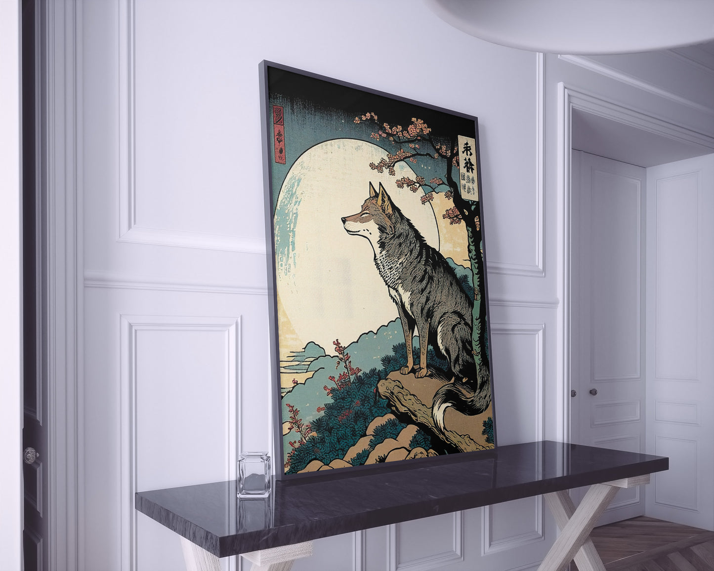 Poster de Loup, Illustration Japonaise, Décoration Murale Paysage Nara, Affiche à Encadrer