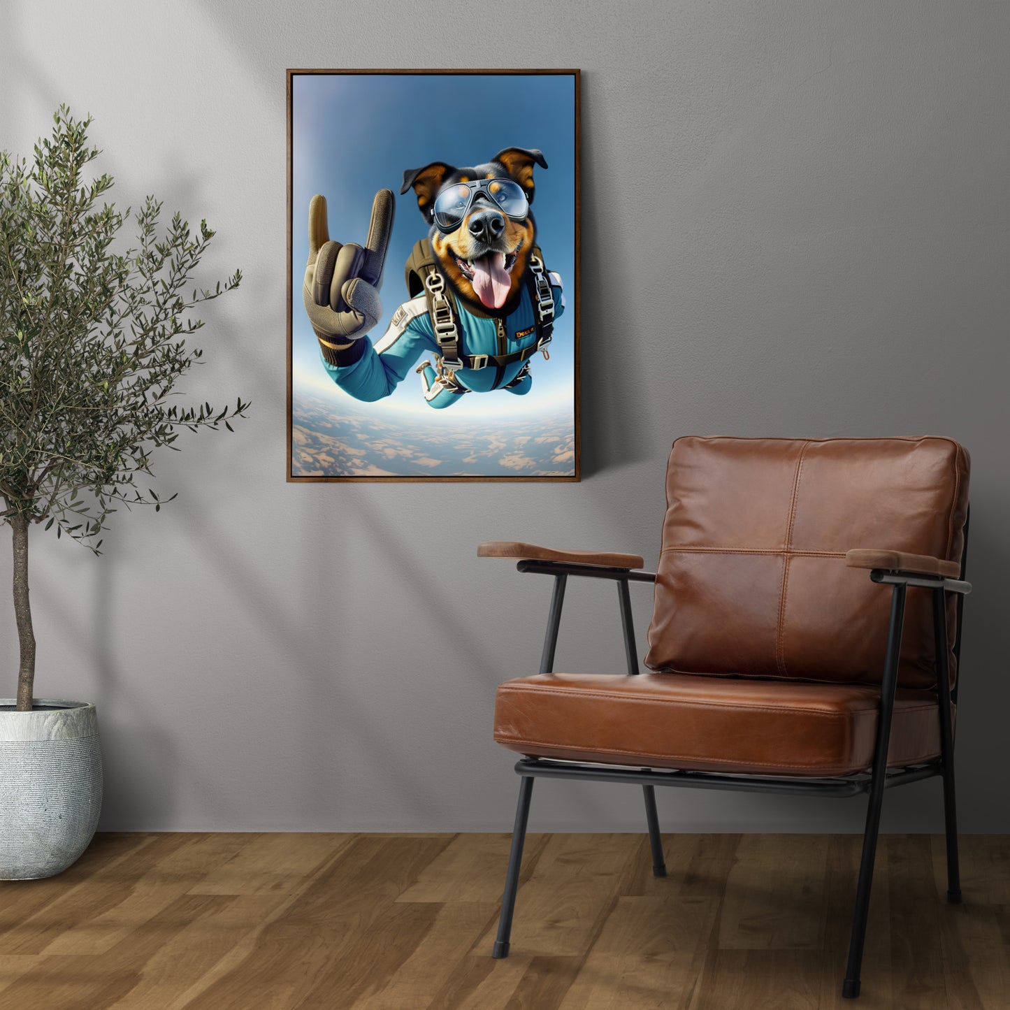 Affiche Murale Beauceron en Parachute - Poster Chien Skydiving Sport Extrême - Décor et Cadeau Unique