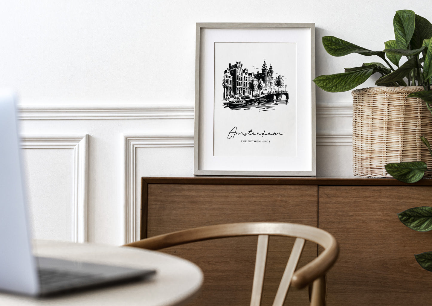 Amsterdam Landmarks Poster - Black and White Sketch for Living Room, Bedroom Decor, Office Art - Unique Travel Gift Idea