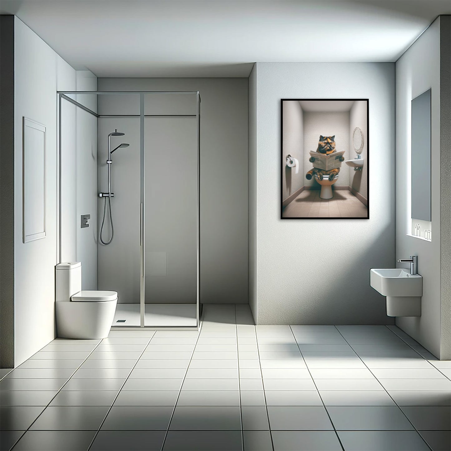 Affiche murale humour: Chat Exotic Shorthair lisant aux toilettes – Déco WC & Salle de bain