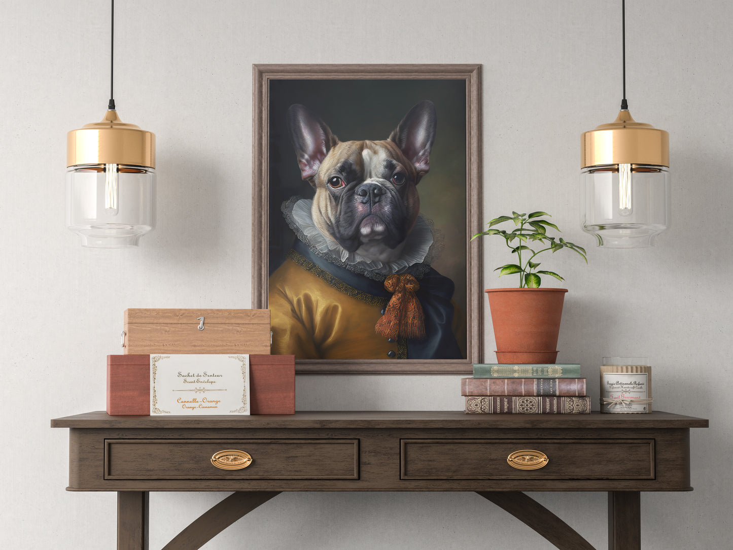 Poster Baroque Noble Bulldog Français, Décoration Murale Chien, Affiche Animaux à Encadrer