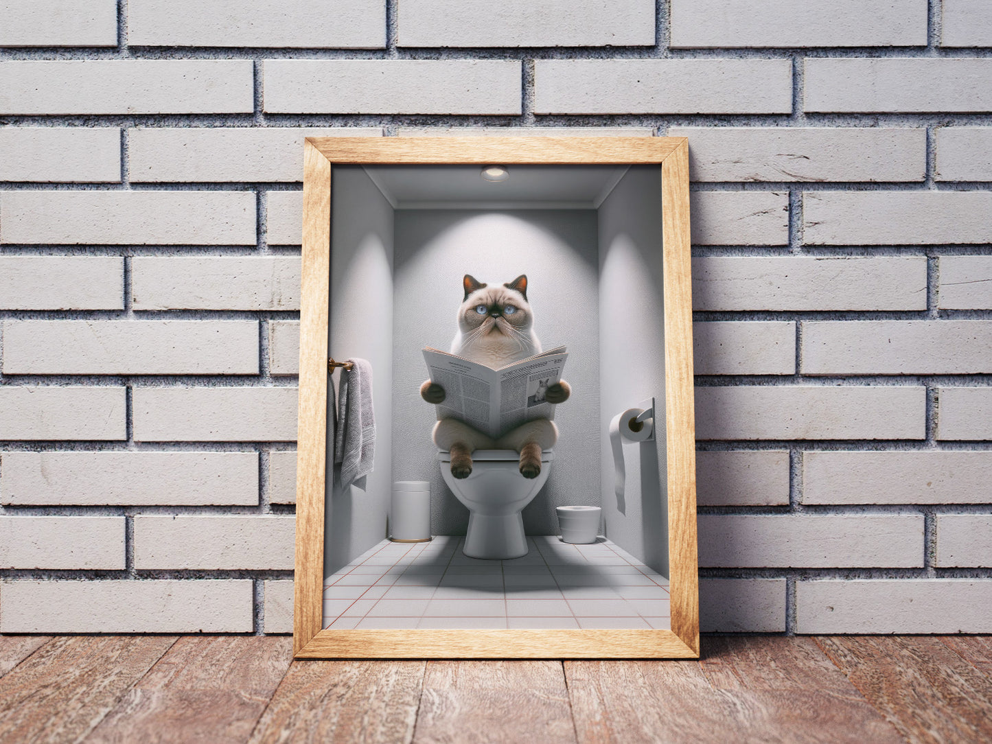 Affiche Murale Humour: Chat Exotic Shorthair Siamois lisant aux Toilettes, Déco WC & Salle de Bain, Cadeau Unique Chat