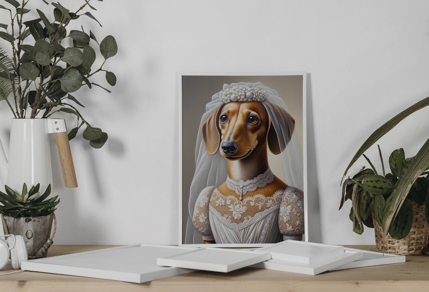 "Funny Dachshund Poster in Wedding Dress | Unique Animal Wall Art | Bride Dog Decor | Perfect Gift Ideas"