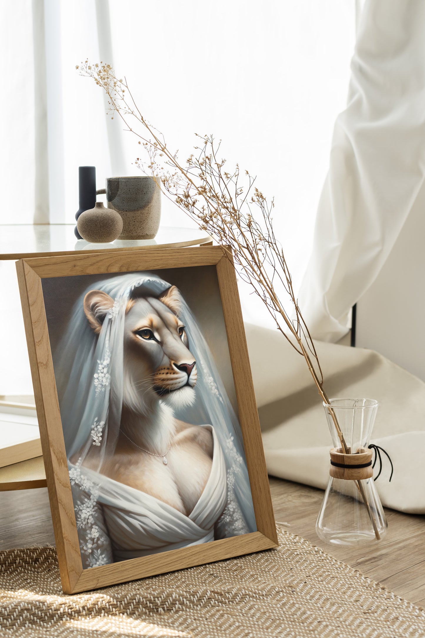 Lioness Bride Poster | Funny Animal Wall Art Decor | Unique Wedding Gift Frame | Portrait Wall Decor