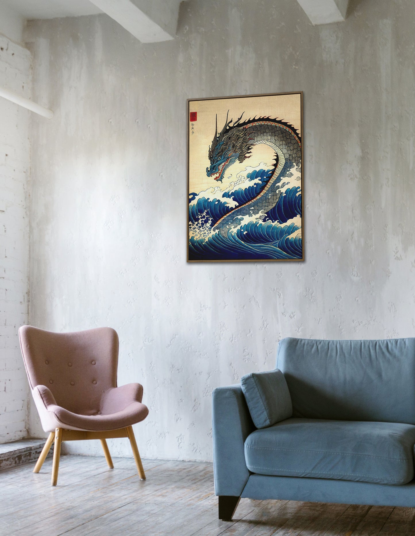 Japanese Art Style Dragon Poster, Nipponese Wall Decoration, Traditional Japanese Wall Art