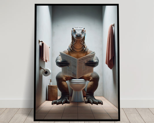 Komodo Dragon Toilet Poster - Quirky Bathroom Decor, Unique WC Wall Art, Fun Gag Gift for Bathroom Decoration