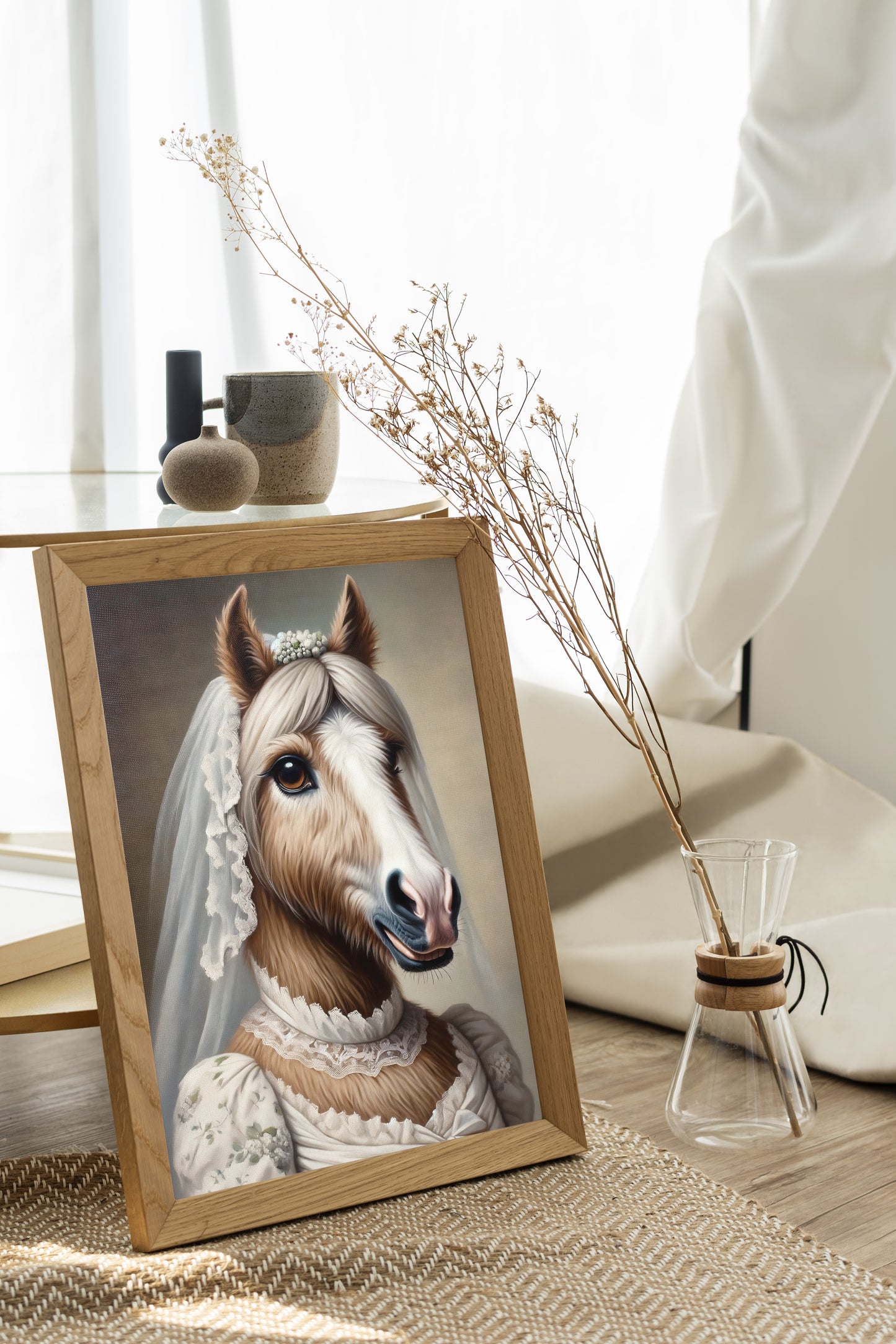 Funny Horse Bride Poster - Unique Animal Wall Art Décor - Mare in Wedding Dress - Perfect Gift for Home or Office