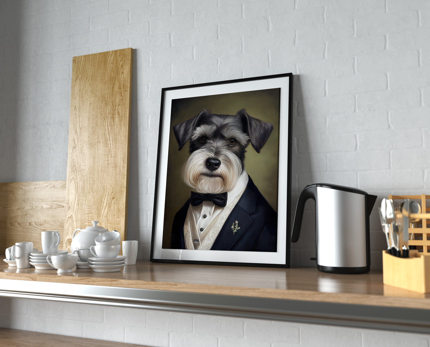 Portrait de Schnauzer en Smoking - Poster Chic et Humoristique de Chien - Décoration Murale Originale