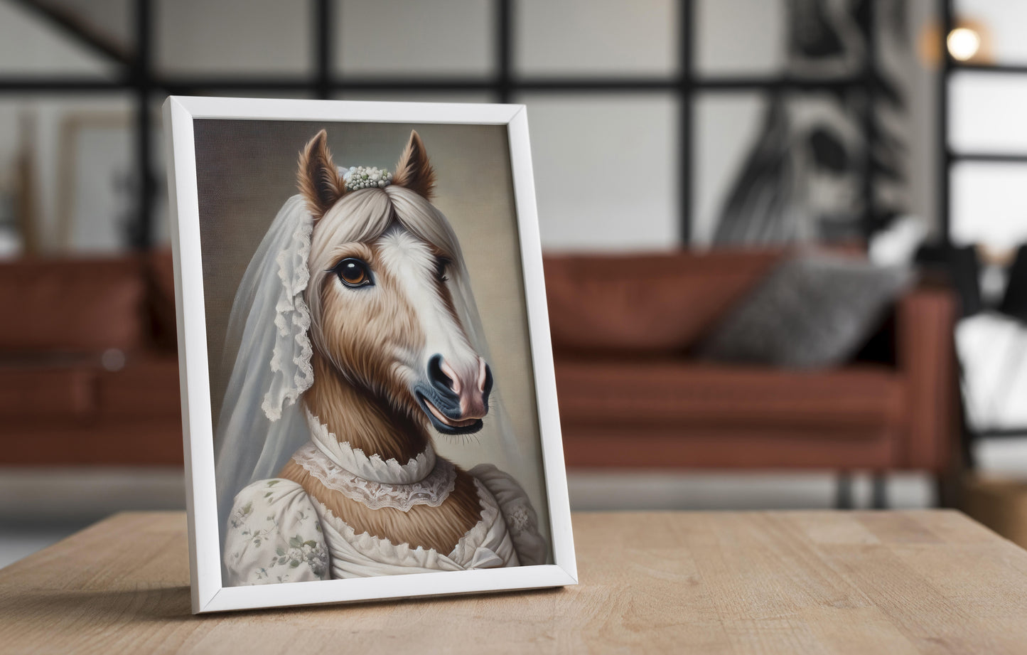 Funny Horse Bride Poster - Unique Animal Wall Art Décor - Mare in Wedding Dress - Perfect Gift for Home or Office