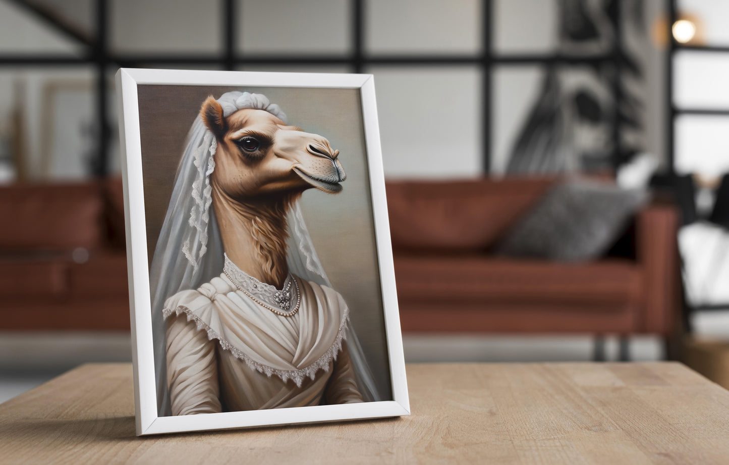 "Funny Camel Wedding Dress Poster - Unique Animal Wall Art Decor - Perfect Bride Gift"