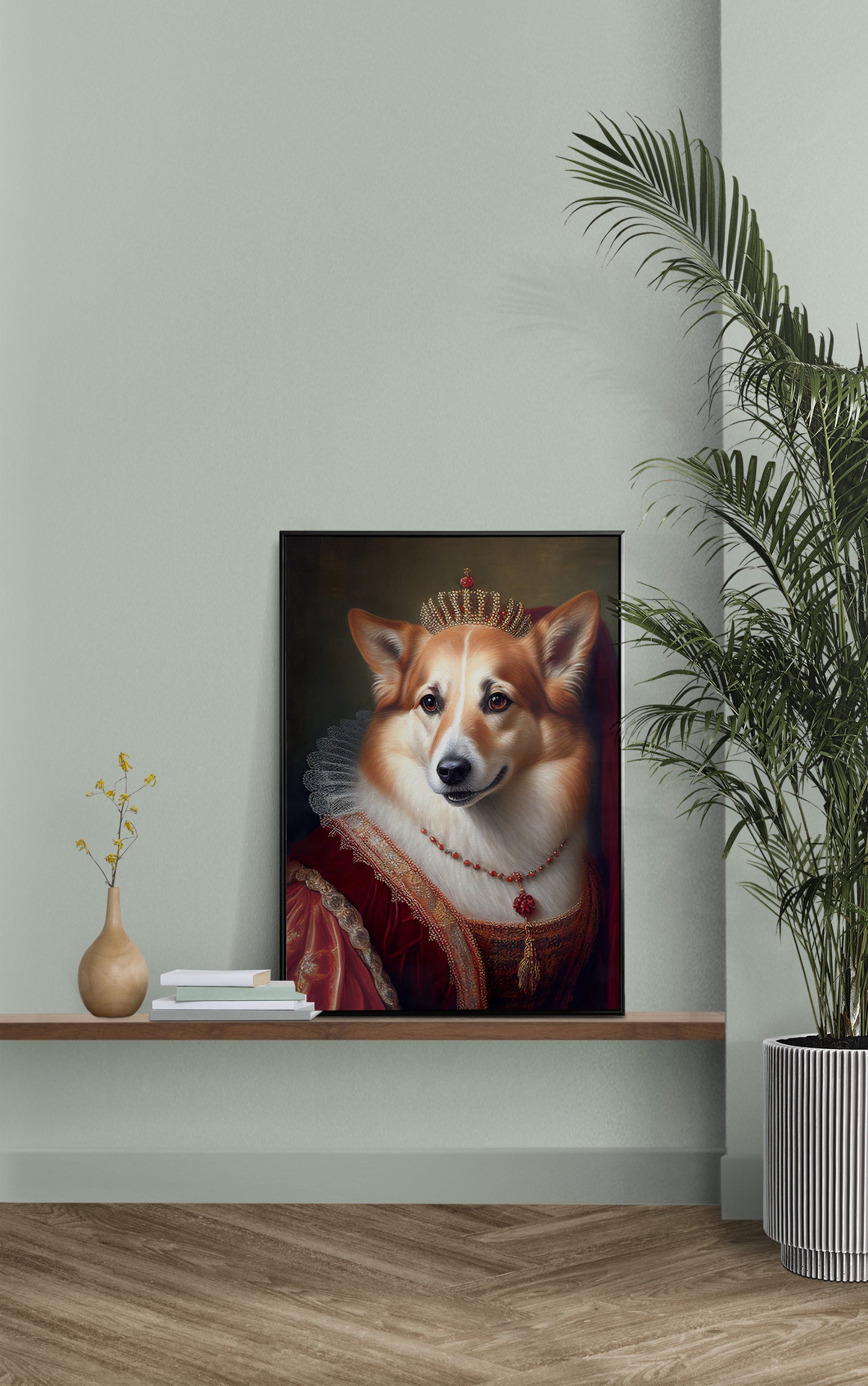 Poster de chien Corgi noble style baroque, Décoration murale animaux, Affiche murale à encadrer