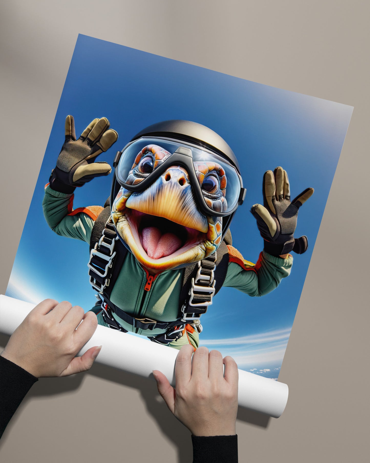 Skydiving Turtle Free-Fall Poster - Unique Animal Wall Art, Extreme Sport Decor, Perfect Gift for Animal Lovers