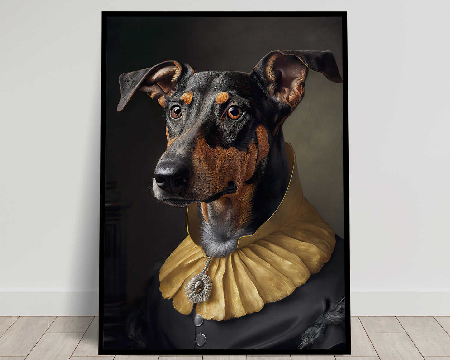 Baroque Style Doberman Portrait Poster - Noble Animal Art, Wall Decoration for Dog Lovers, Frame-Ready