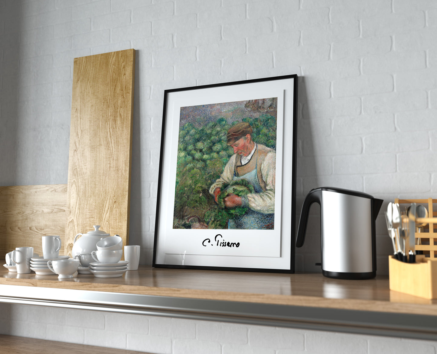 Camille Pissarro Impressionist Masterpiece Poster - The Gardener, Old Farmer with Cabbage, Wall Art Decoration