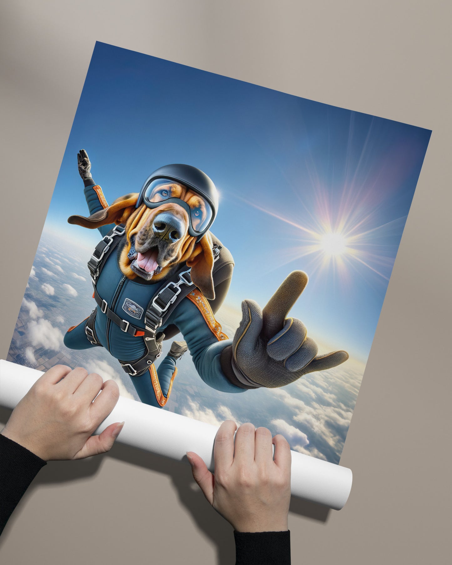 Affiche murale Chien en Parachute - Poster Décor Sport Extrême - Idée Cadeau Unique Skydiving