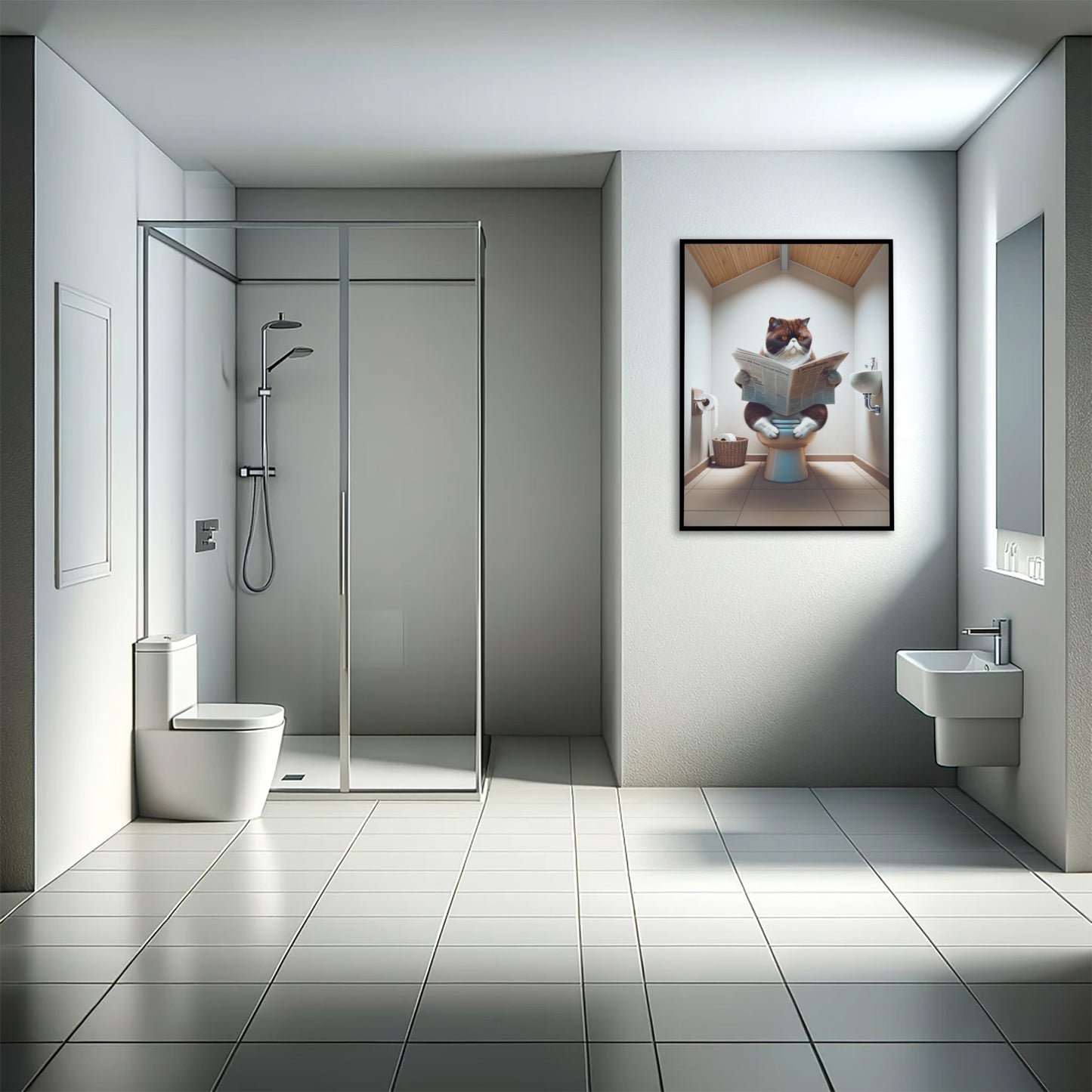 Affiche Humour Chat Exotic Shorthair Blanc et Chocolat aux Toilettes, Décoration WC & Salle de Bain, Idée Cadeau Originale