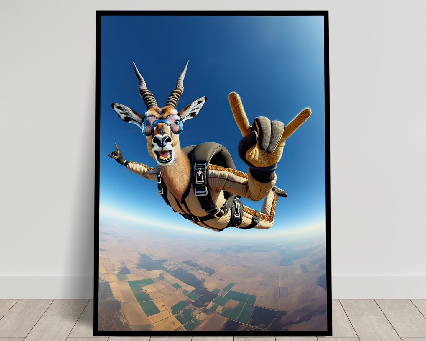 Affiche Murale Antilope en Chute Libre Parachute, Poster Animal Skydiving, Décor Sport Extrême, Idée Cadeau Originale