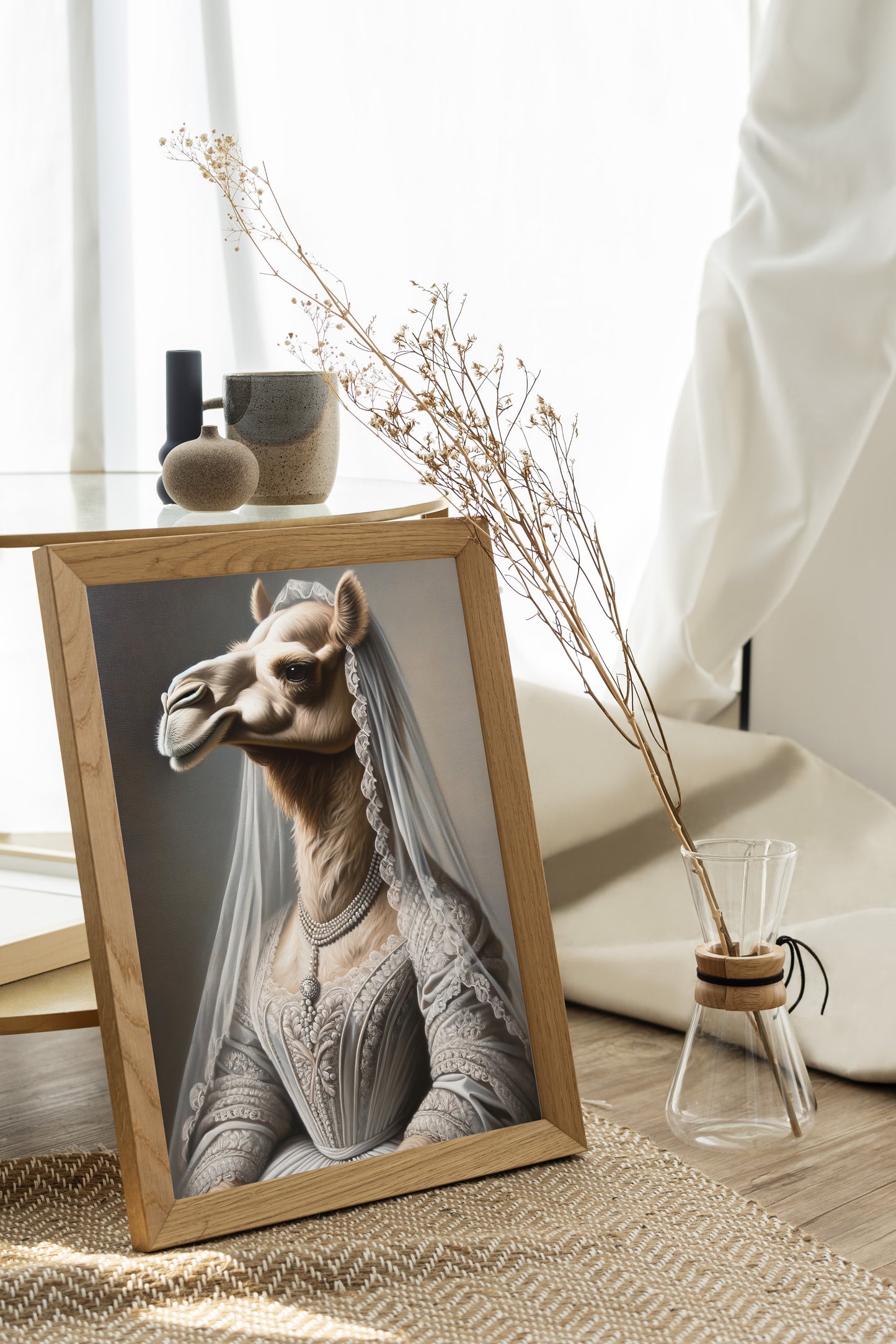 Camel Bride Poster - Funny Animal Wall Art, Unique Wedding Decor, Portrait of Camel in Dress, Perfect Gift