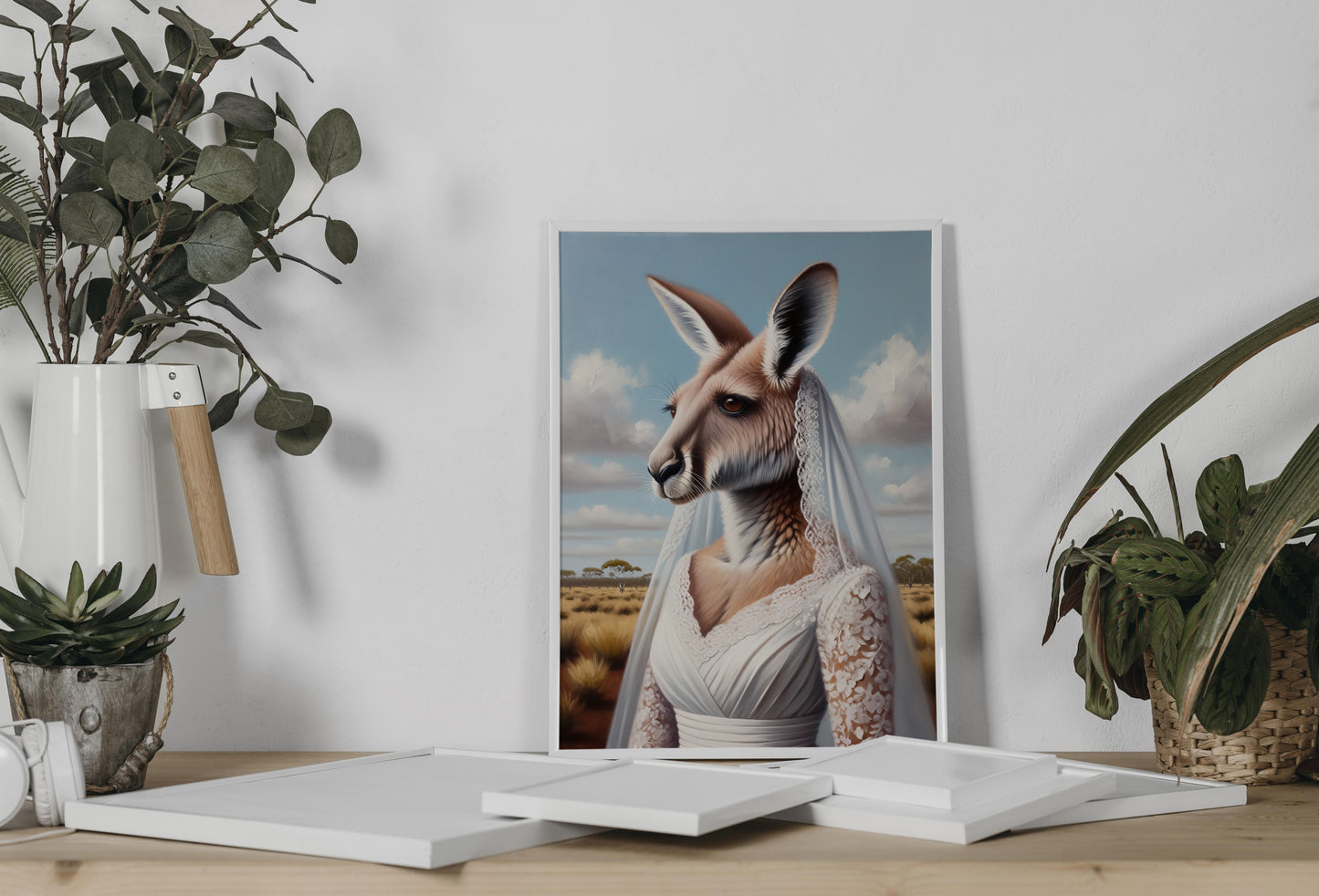 Kangaroo in Wedding Dress Poster - Unique Wall Art, Funny Animal Decor, Bride-Themed Print, Perfect Gift