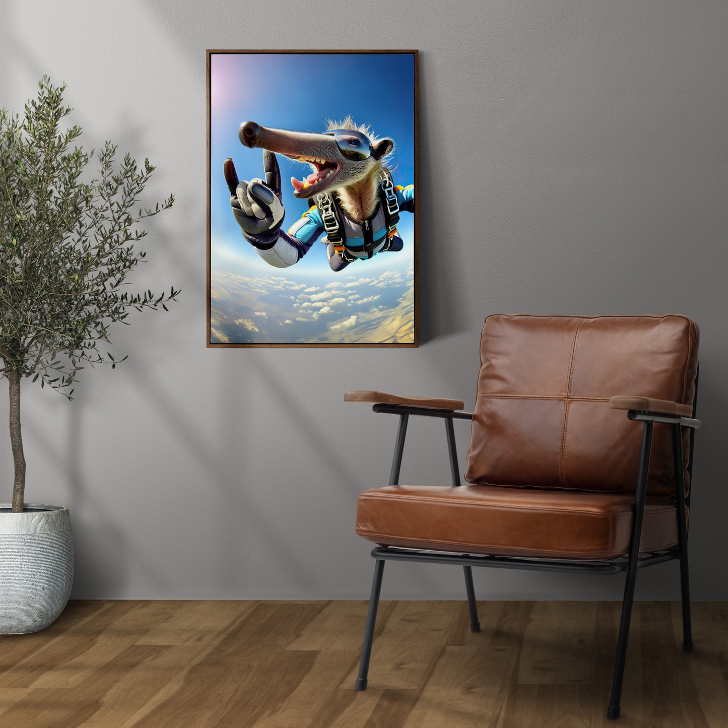 Epic Skydiving Anteater Poster - Funny Animal Print for Extreme Sport Decor & Animal Lover Gift