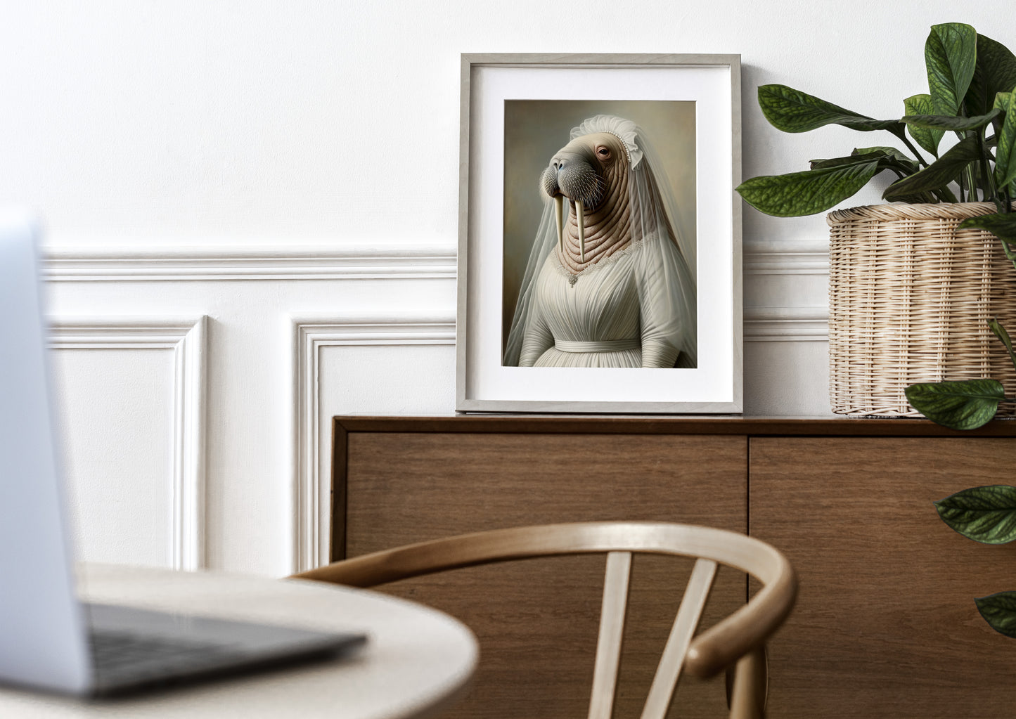 "Funny Walrus in Wedding Dress Poster - Unique Animal Wall Art Decor - Perfect Bride Gift & Framed Option"