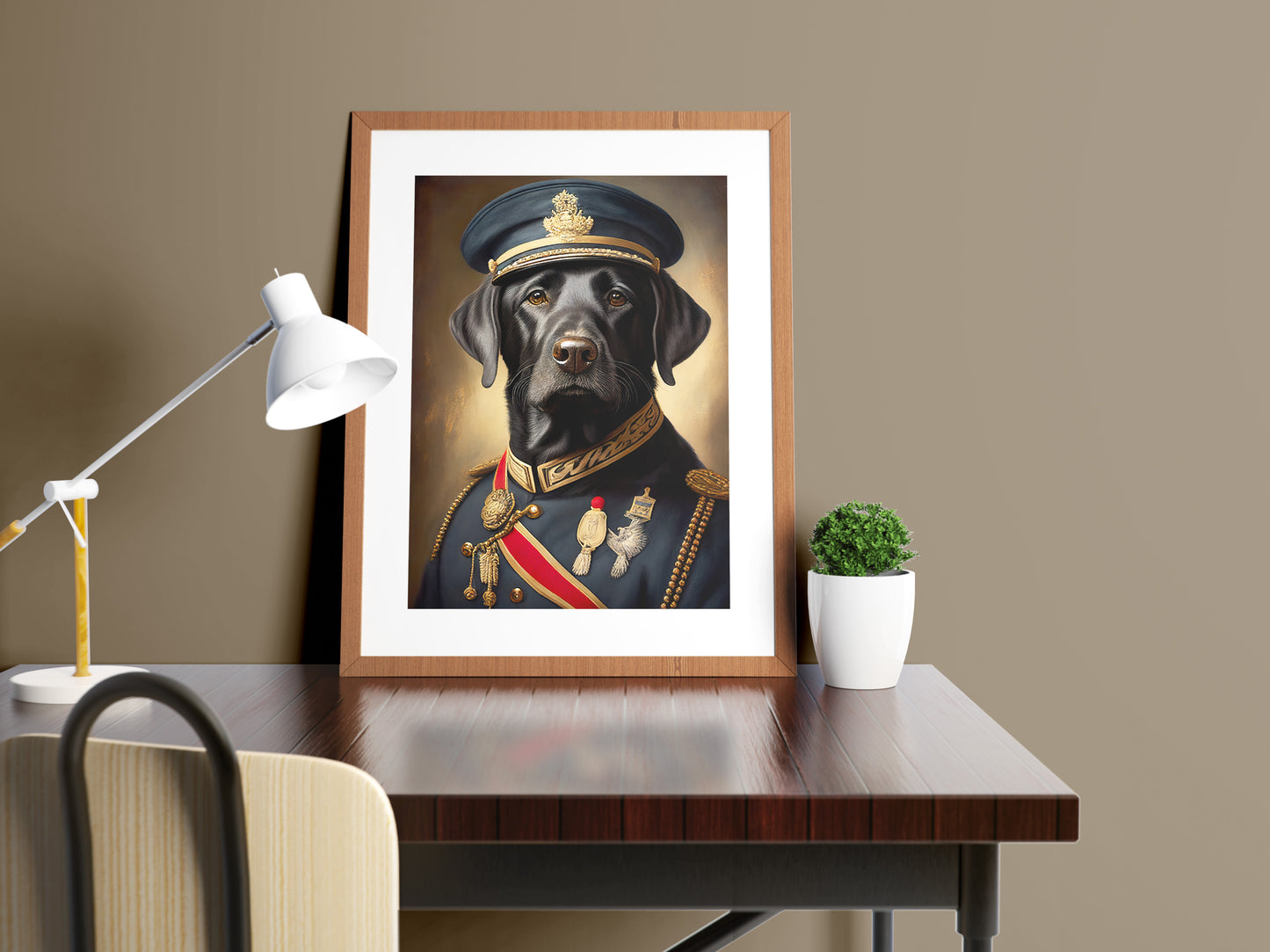 Poster Labrador Noir en Uniforme Militaire - Décoration Murale Animaux, Art pour Mur, Impression de Qualité