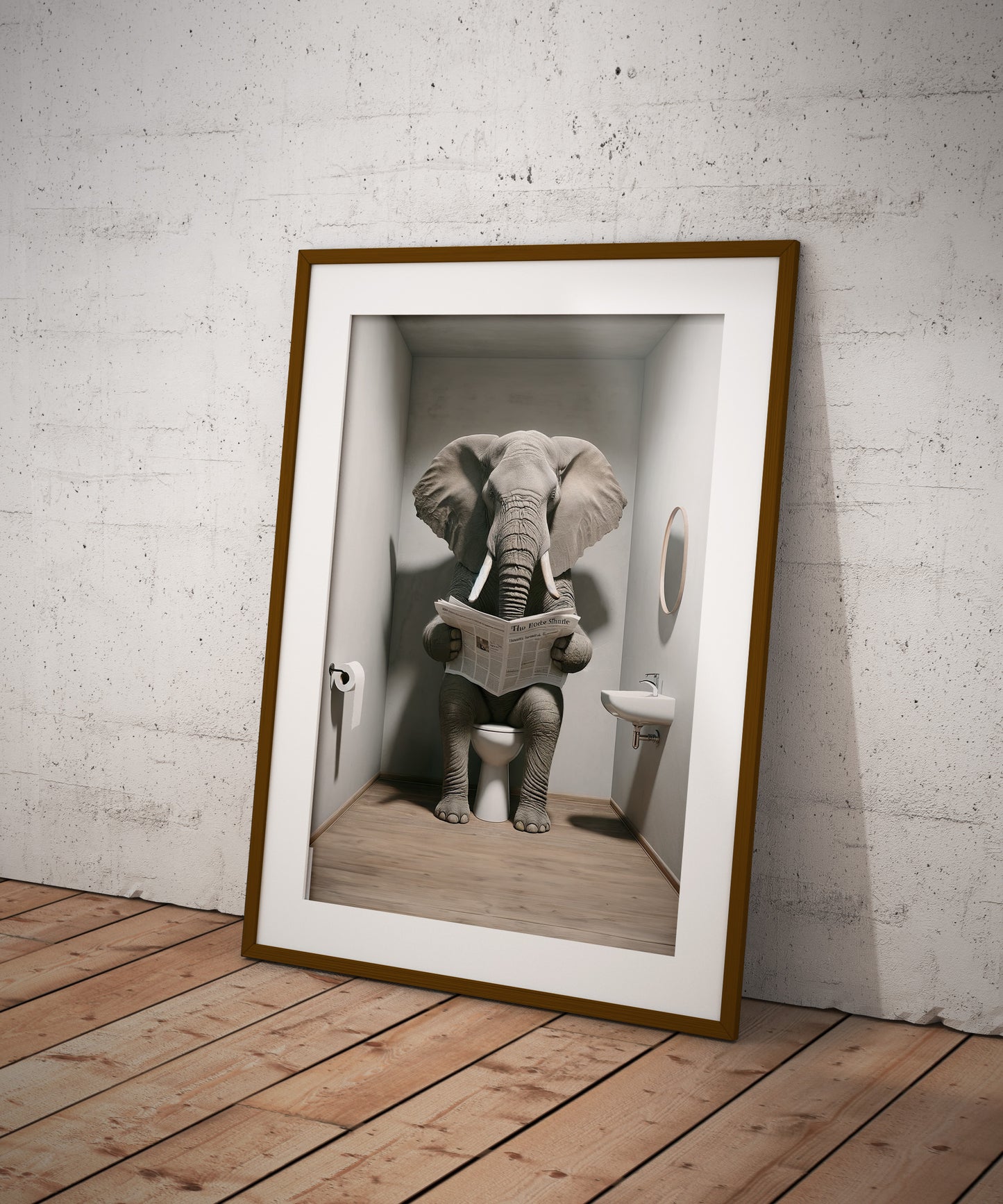 Funny Elephant Reading Newspaper Toilet Poster - Unique Bathroom Wall Art Decor - Perfect Funny WC Gift