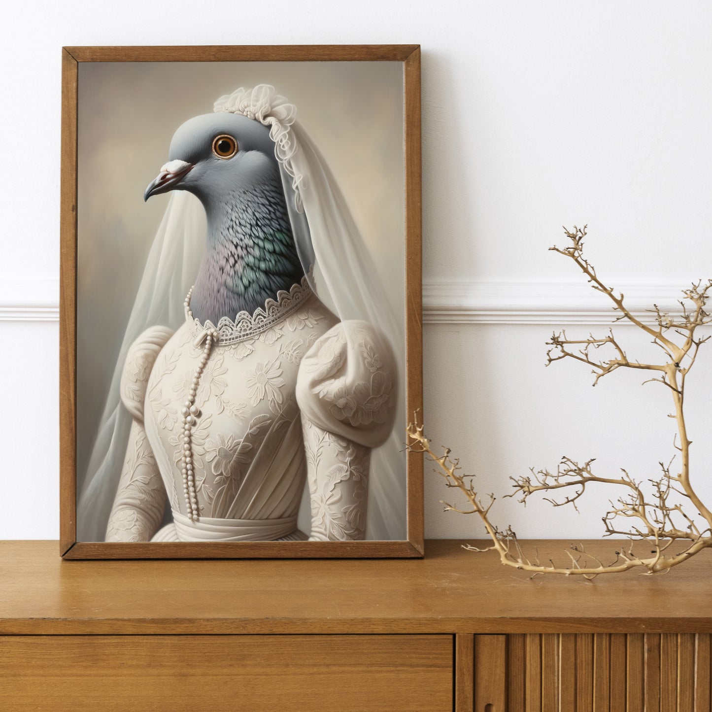 Funny Pigeon Wedding Dress Poster - Unique Animal Wall Art Decor - Bride Picture Gift