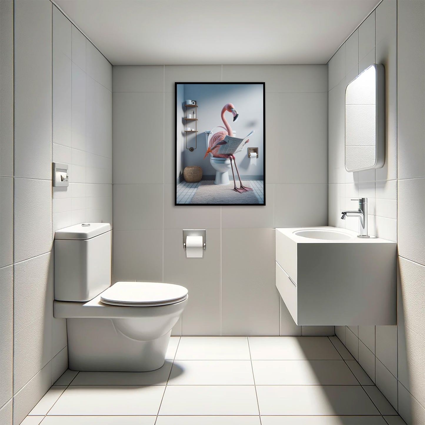 Funny Flamingo Toilet Poster - Unique Bathroom Wall Art Decor for WC – Humorous Gift Idea