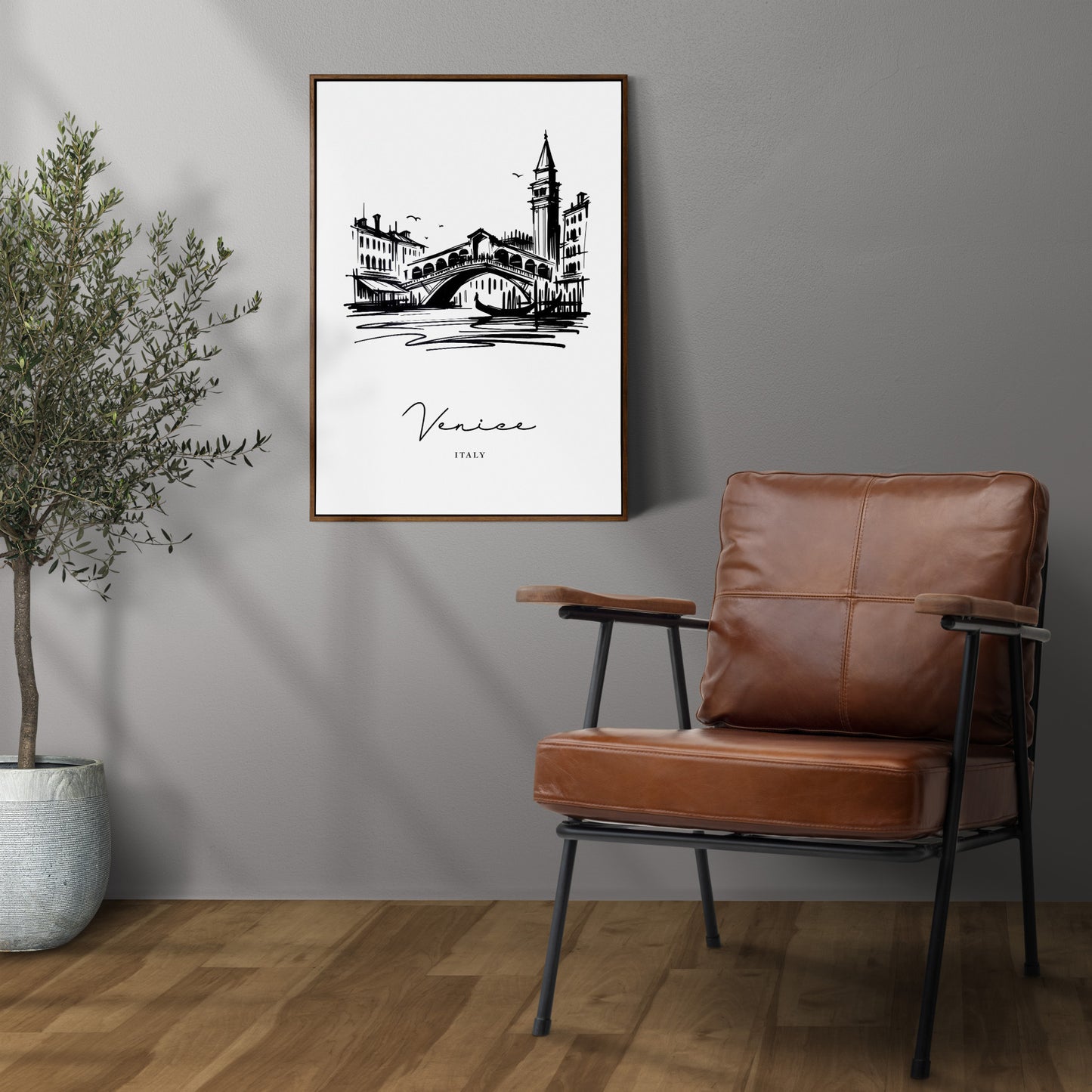 Venice Poster - Black and White Sketch of Venetian Landmarks - Living Room Wall Art - Bedroom Decor - Office Poster - Unique Travel Gift