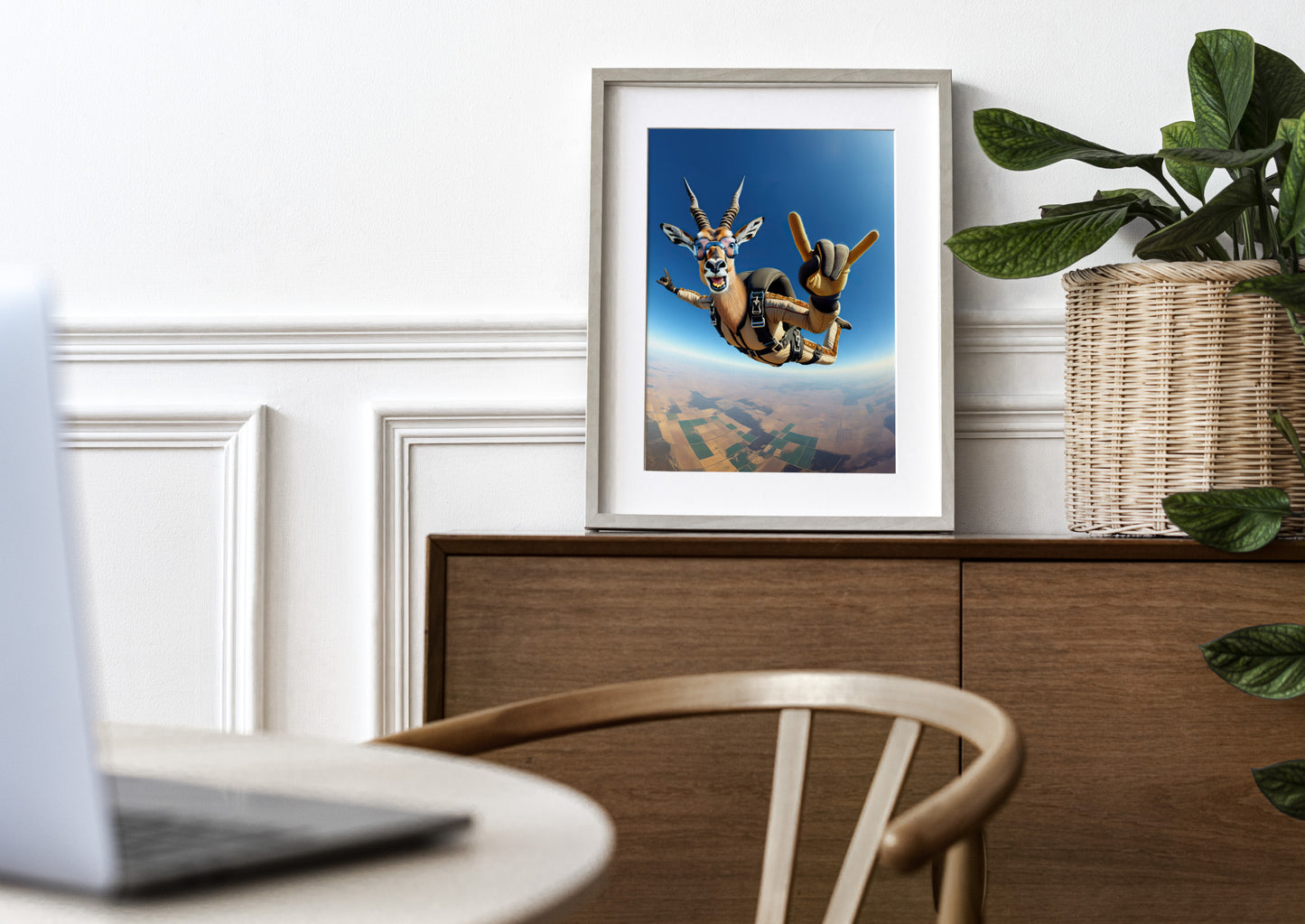 Affiche Murale Antilope en Chute Libre Parachute, Poster Animal Skydiving, Décor Sport Extrême, Idée Cadeau Originale