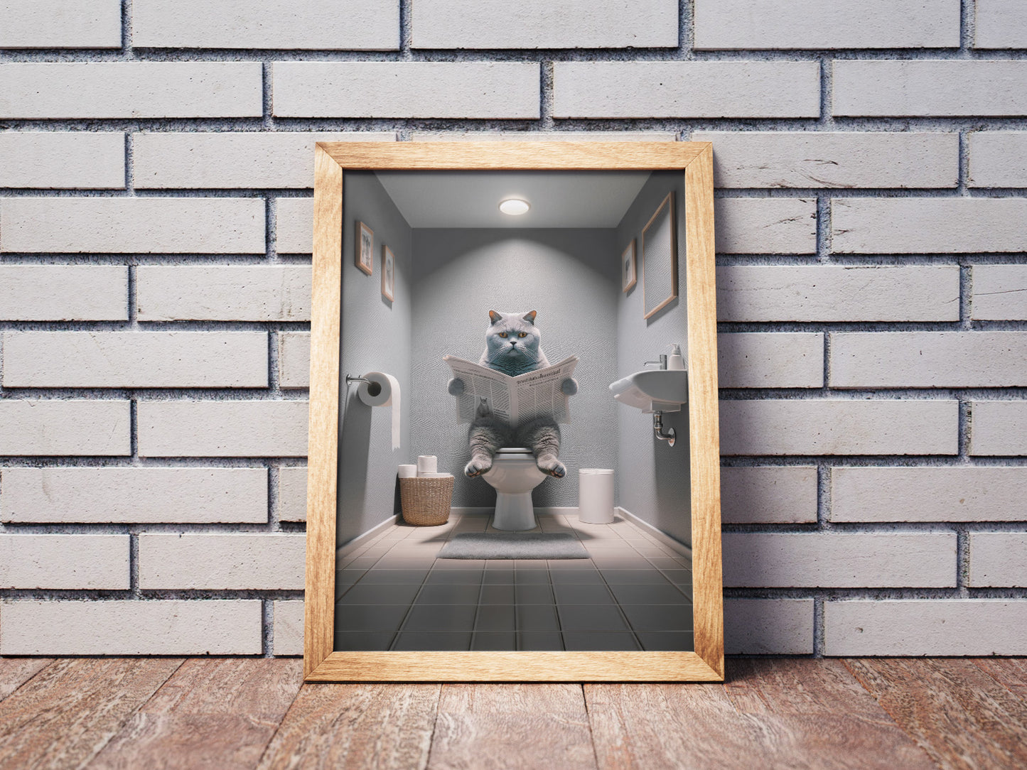 British Shorthair Cat Funny Bathroom Decor Poster - Hilarious Wall Art for WC - Gag Gift Toilet Poster