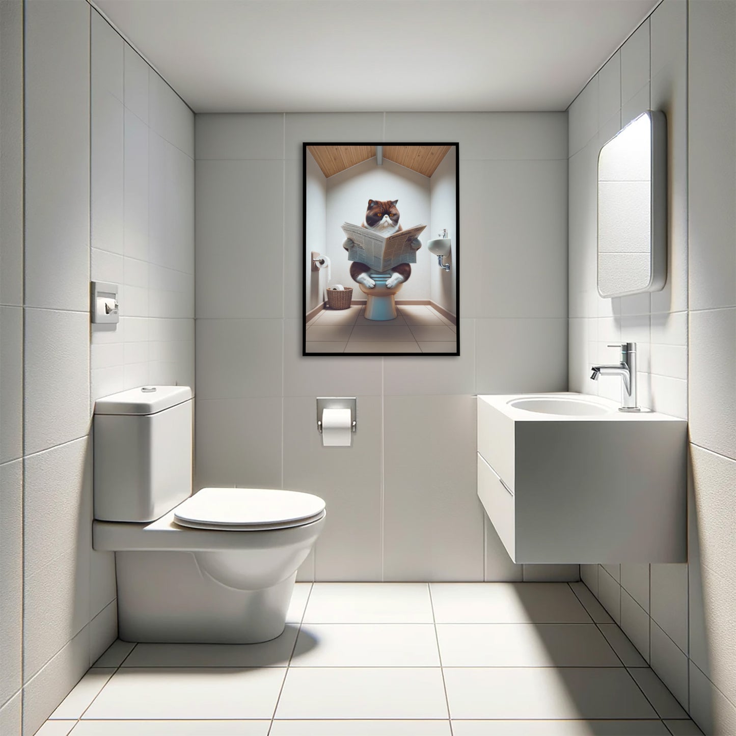 Affiche Humour Chat Exotic Shorthair Blanc et Chocolat aux Toilettes, Décoration WC & Salle de Bain, Idée Cadeau Originale