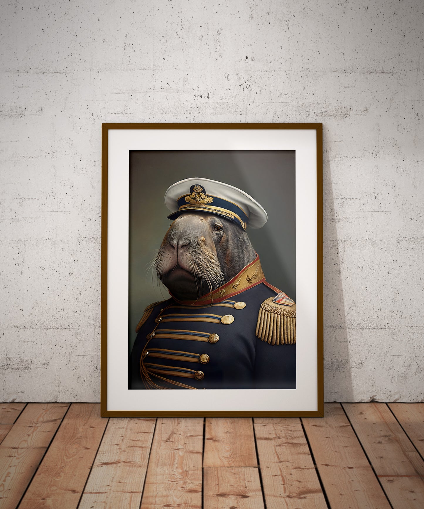 Heroic Walrus Poster in Military Uniform | Funny Animal Wall Art | Portrait Print for Home Decor