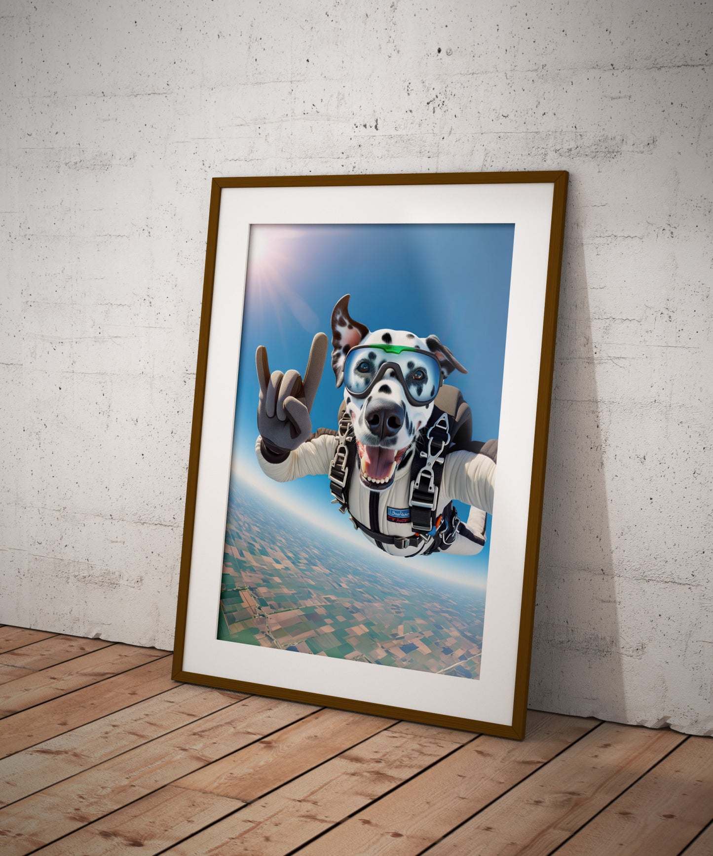 "Skydiving Dalmatian Poster - Unique Animal Art Print for Extreme Sport Lovers - Epic Wall Decoration Gift"