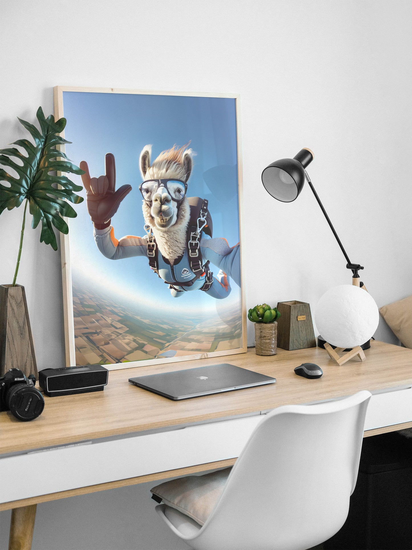 "Skydiving Llama Poster - Epic Animal Print Wall Art | Extreme Sport Decor for Animal Lovers"