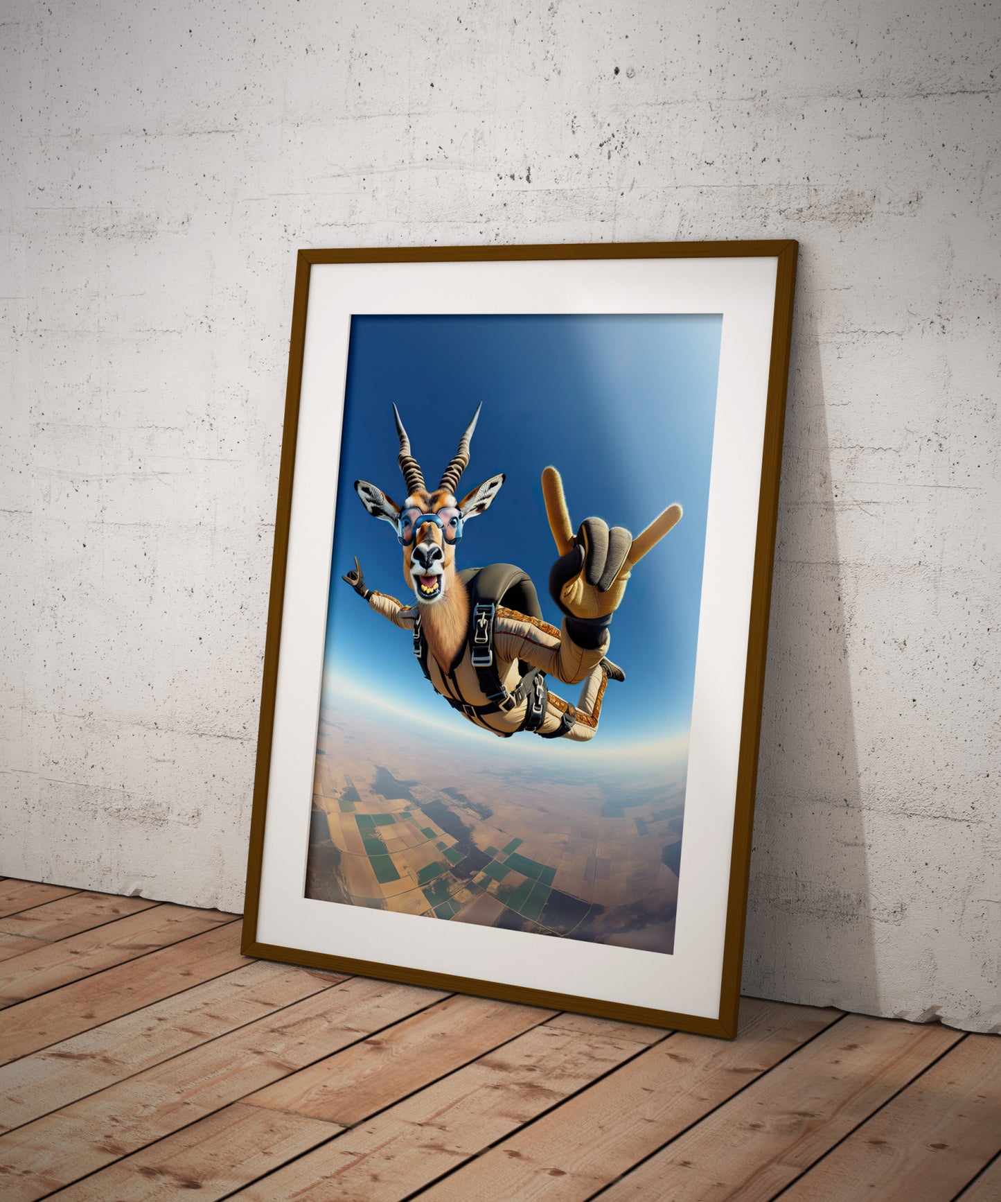 Affiche Murale Antilope en Chute Libre Parachute, Poster Animal Skydiving, Décor Sport Extrême, Idée Cadeau Originale