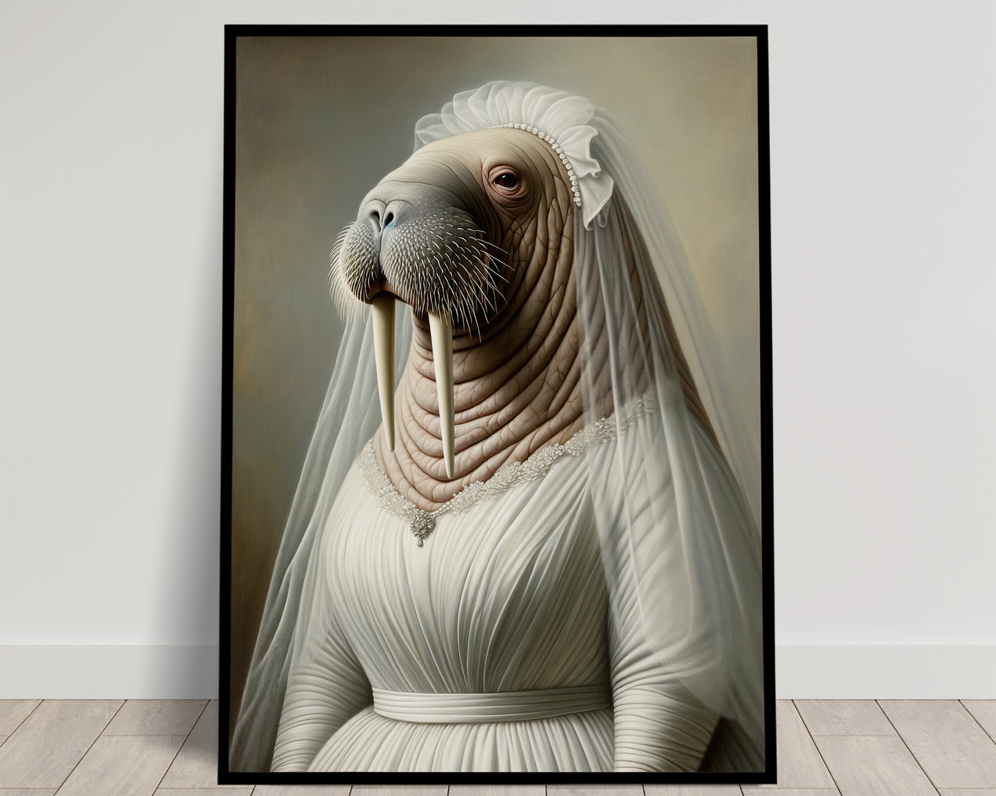 "Funny Walrus in Wedding Dress Poster - Unique Animal Wall Art Decor - Perfect Bride Gift & Framed Option"