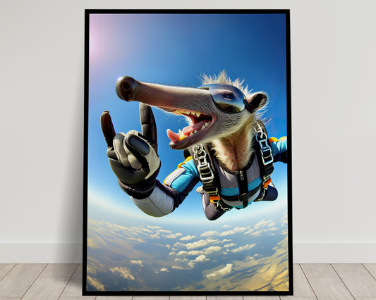 Epic Skydiving Anteater Poster - Funny Animal Print for Extreme Sport Decor & Animal Lover Gift