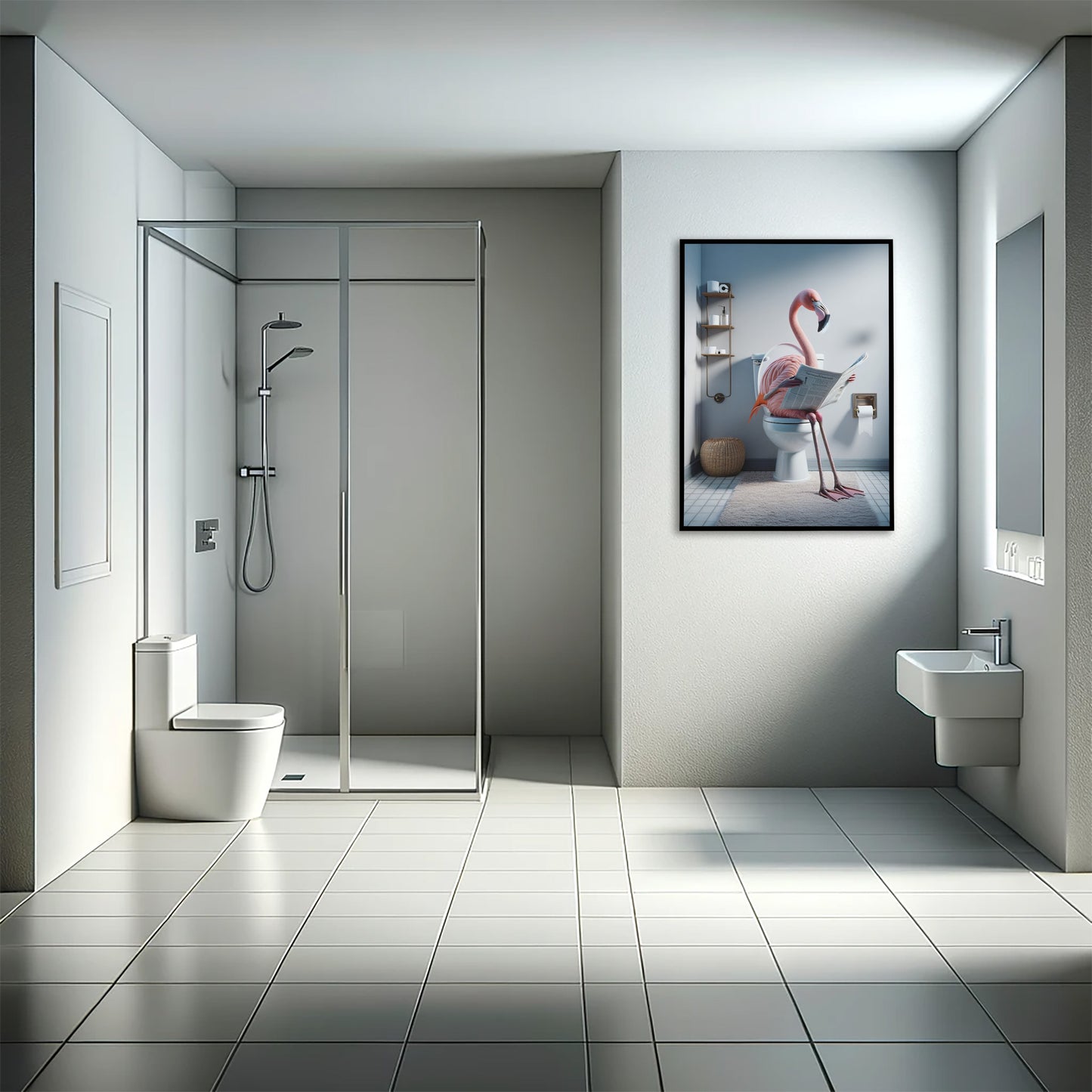 Funny Flamingo Toilet Poster - Unique Bathroom Wall Art Decor for WC – Humorous Gift Idea