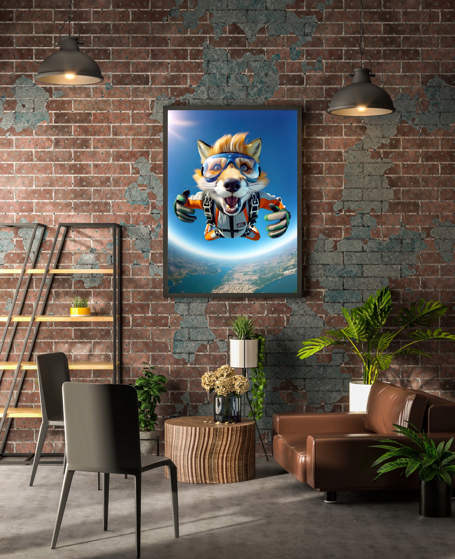 Skydiving Fox in Free Fall Poster - Epic Animal Wall Art Print for Extreme Sports Decor & Unique Animal Lover Gift