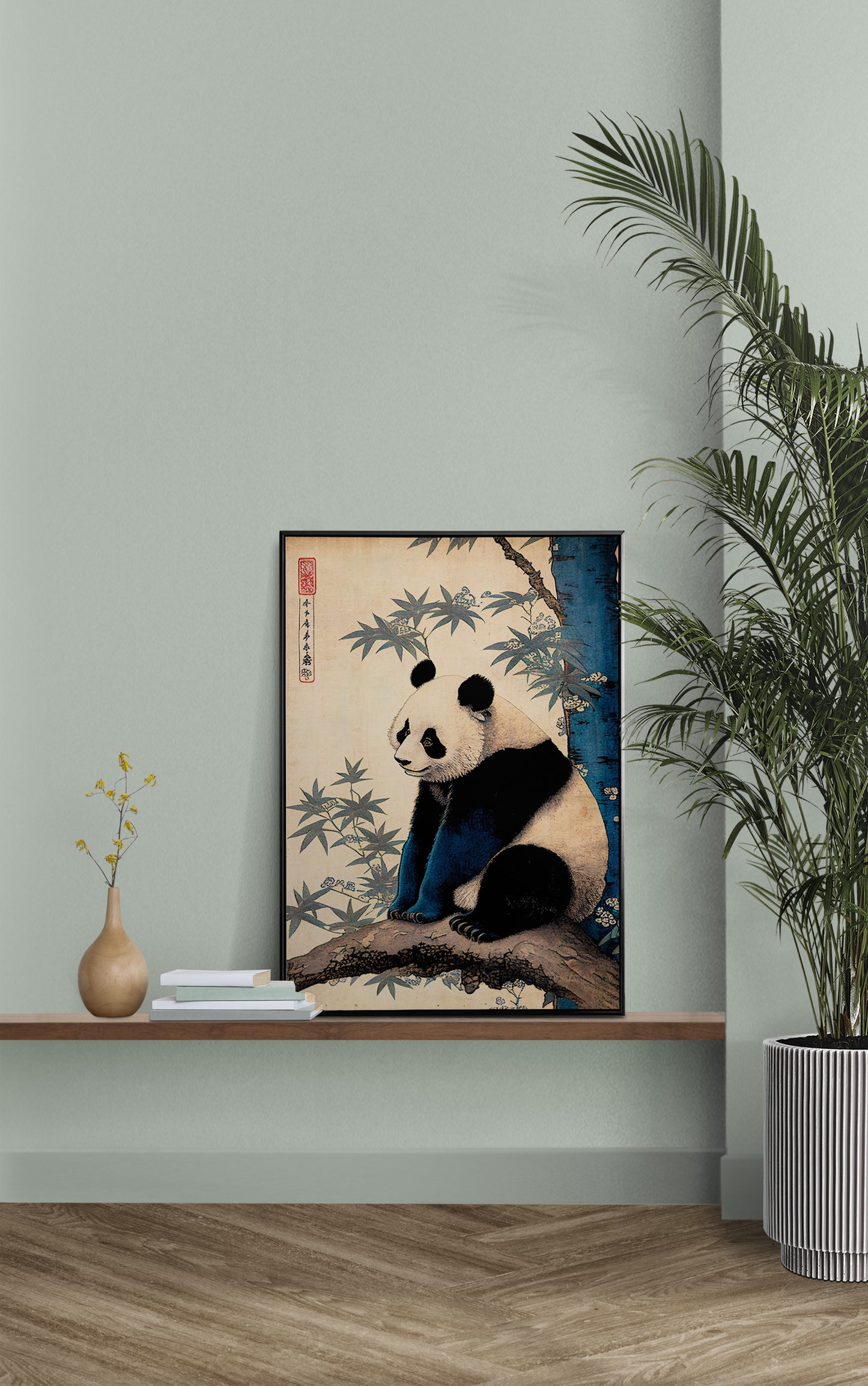 Japanese Art Style Panda Poster, Bamboo Landscape Wall Art, Perfect for Framing, Unique Home Decoration