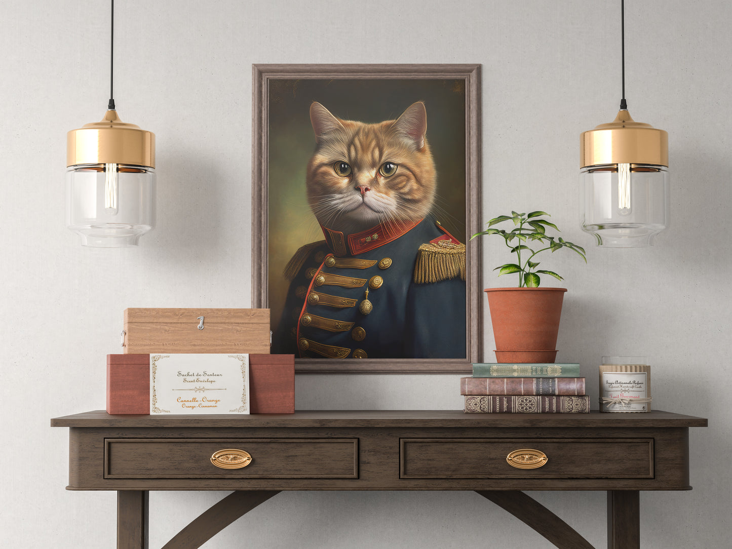 "Feline Hero Poster - Red Cat in Military Uniform | Animal Wall Art & Decor | Frameable Cat Canvas Print"