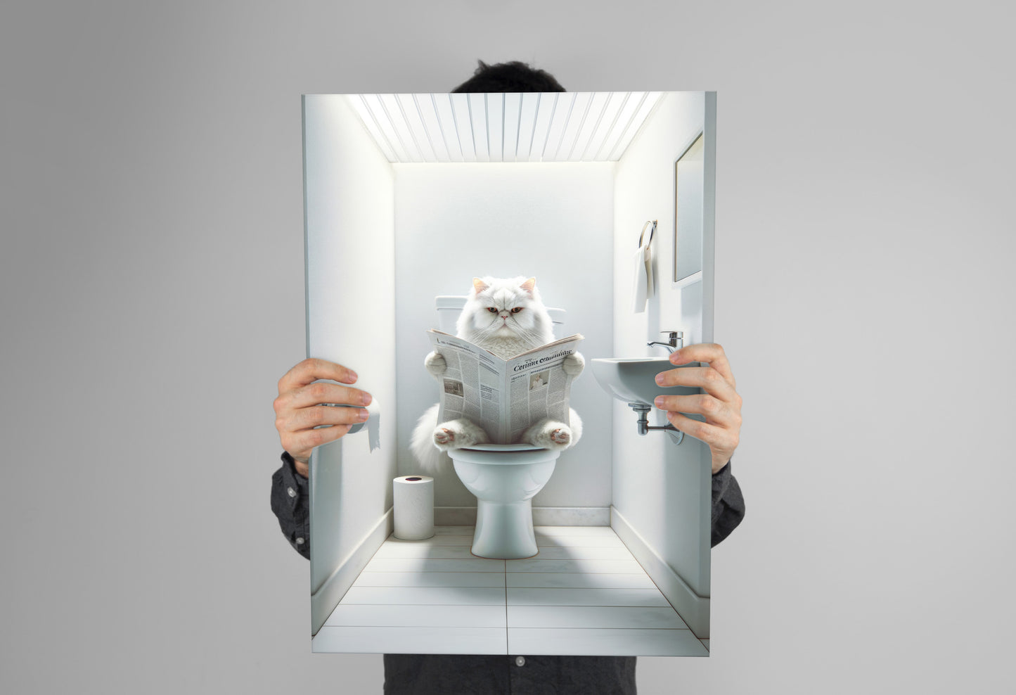 White Persian Cat Toilet Poster – Bathroom Decor Print | Funny Gag Gift for Cat Lovers – WC Wall Art