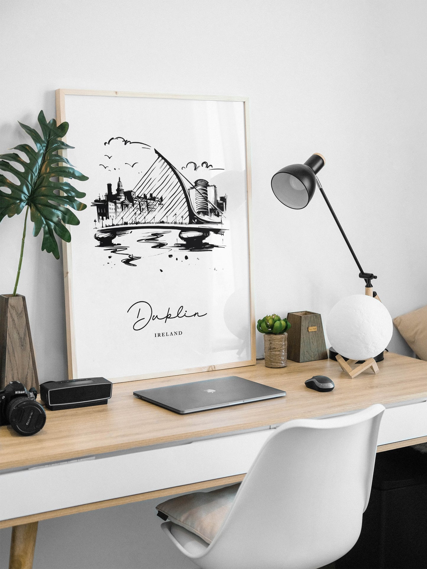 Dublin Poster - Black and White Sketch of Landmarks, Living Room Wall Art, Irish Bedroom Decor, Office Poster, Unique Travel Gift