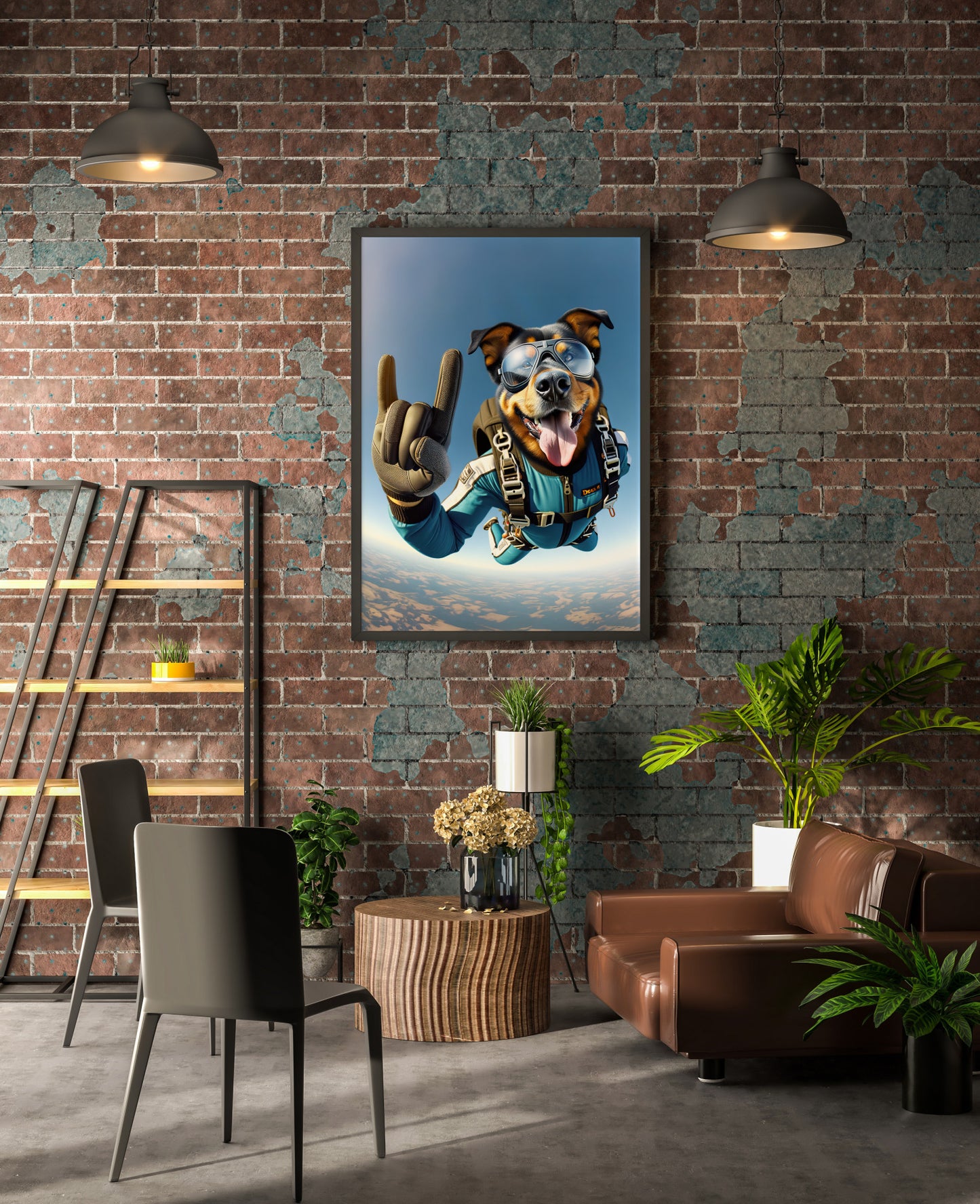 Affiche Murale Beauceron en Parachute - Poster Chien Skydiving Sport Extrême - Décor et Cadeau Unique