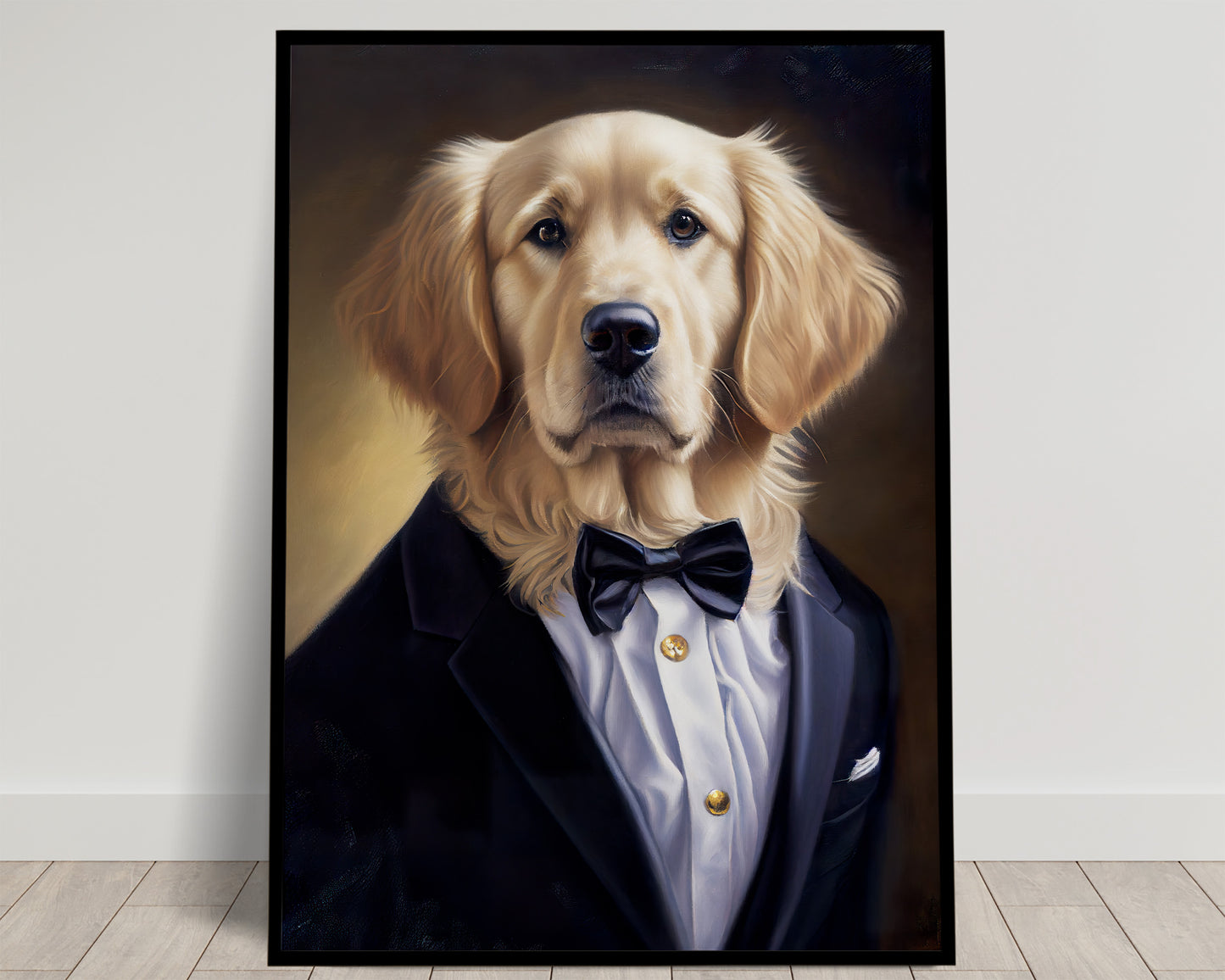 Affiche portrait Golden Retriever en smoking | Poster décoration murale animaux | Art mural élégant